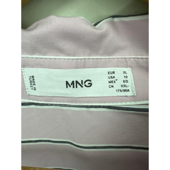 MANGO MNG Pink Gray Button Down Long Sleeve Shirt Stretch Size 10 Collar Pocket - Picture 7 of 9